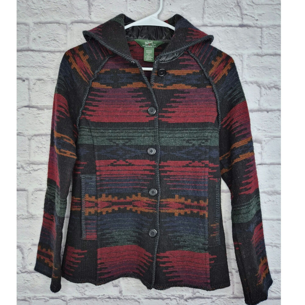 Woolrich Womens Small Southwestern Aztec Hooded Wool Blend Jacket Sweater Coat S